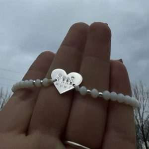 Brățara cristale albe , inima 15 mm și 4 biluțe