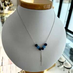 Lănțișor “Cascada albastră” 4 bile Piatra semipretioasa jad indigo 6mm , 2 bile agata 6 mm