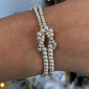 Brățara împletită din perle Swarovski și bile argint