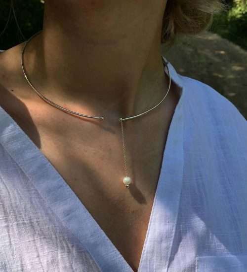 Colier din sârmă de argint și perla Swarovski de 6 mm