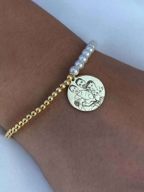 Brățară perle Swarovski, biluțe și bănuț 15 mm + poză