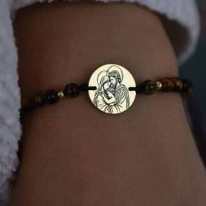 Brățară bănuț 15 mm ,baza semiprețioase și 2 bile striate
