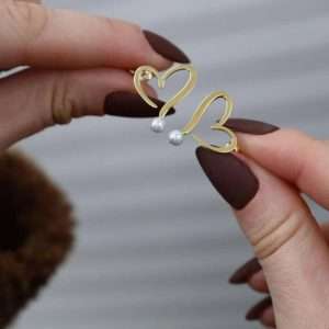 Cercei inimă contur și perle Swarovski