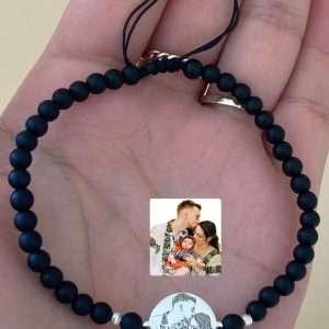 Brățară banut 15 mm baza onix si 2 bile striate